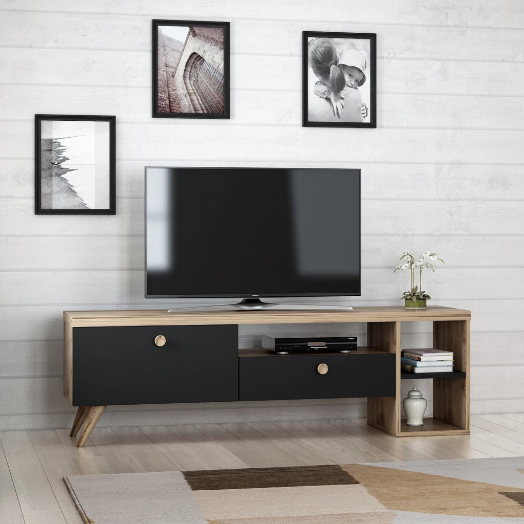 Filetto, Mobile Porta tv 2 Ripiani, 150x35x47h cm Nero Antracite