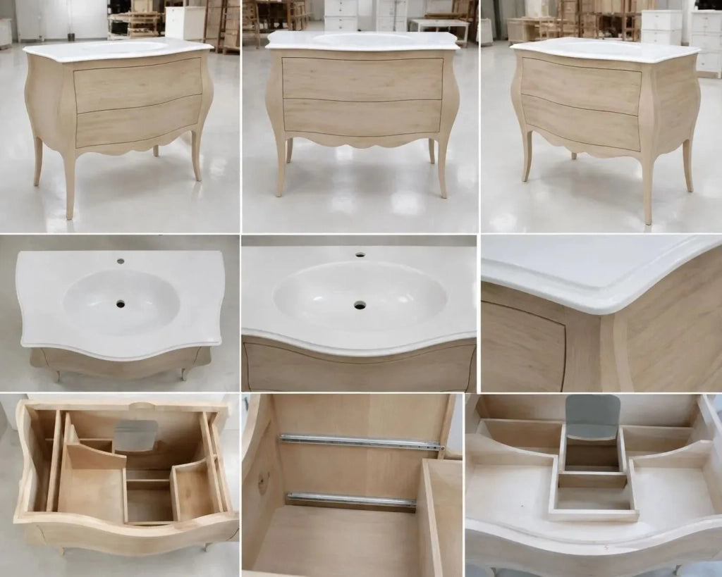 Mobile bagno bombato 2 cassetti grezzo  l.108 p.55 h.82 (3024) - Mobili 2G