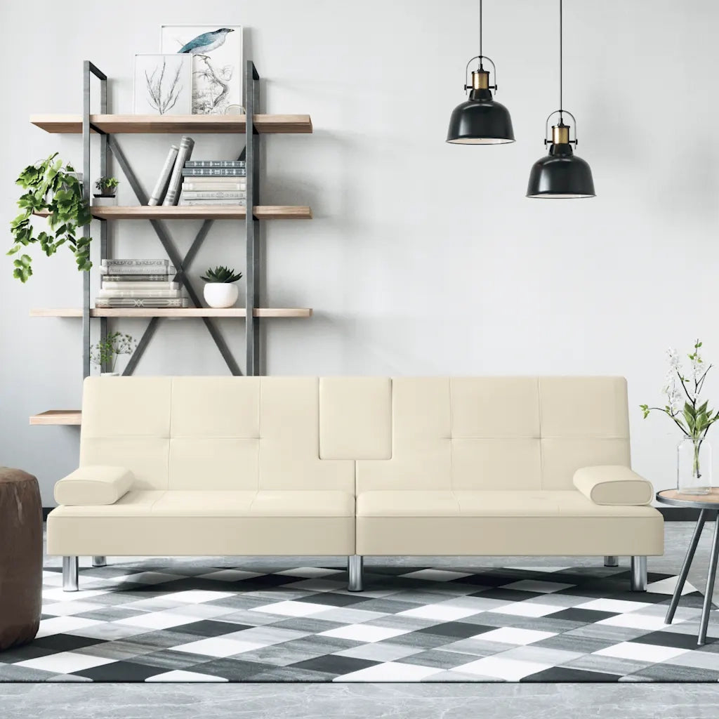 Divano letto | Sof¨¤ letto | Letto singolo con Portabicchieri in Similpelle Crema