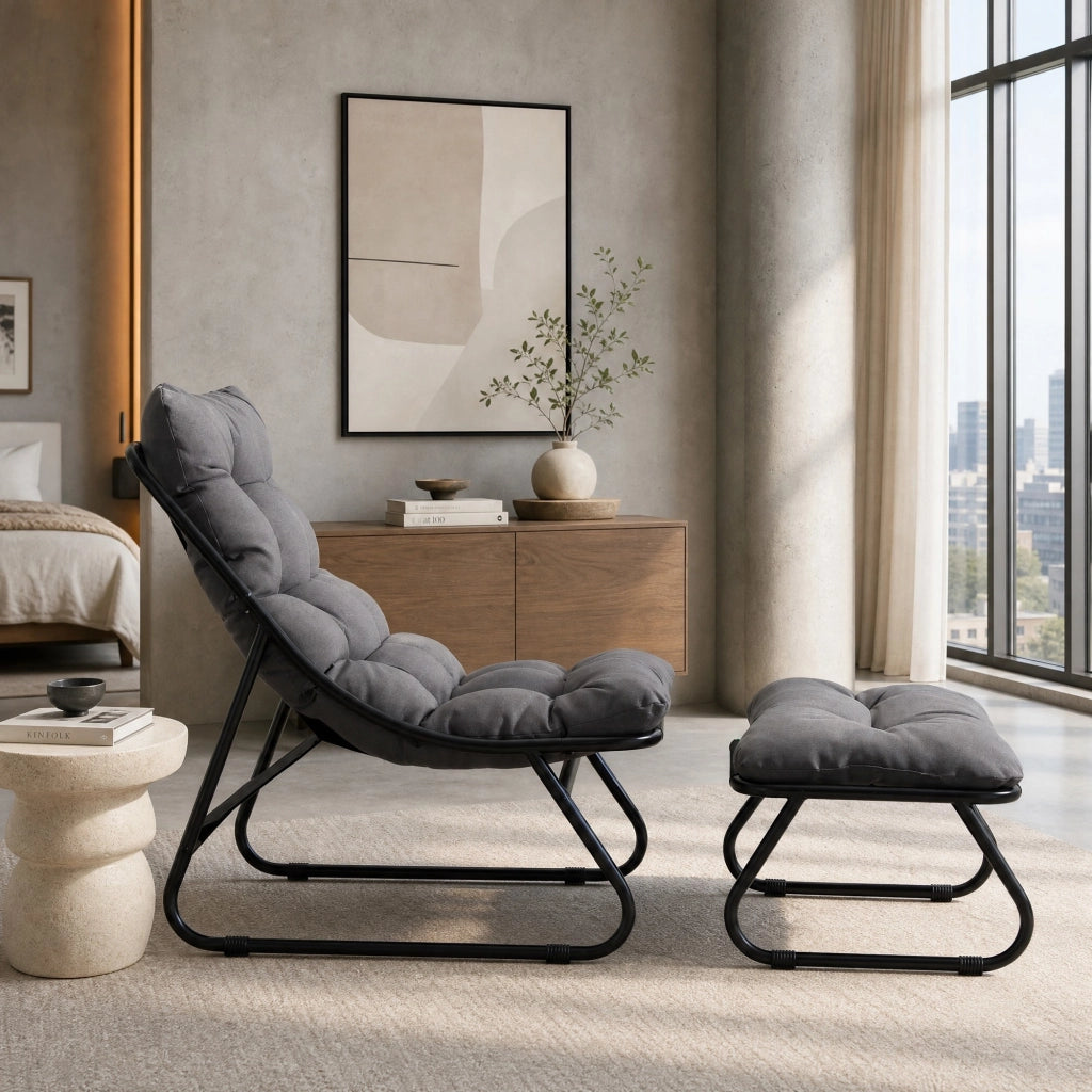 SEDIA DA ESTERNO CON POUF 65x78x86 cm Acciaio Grigio