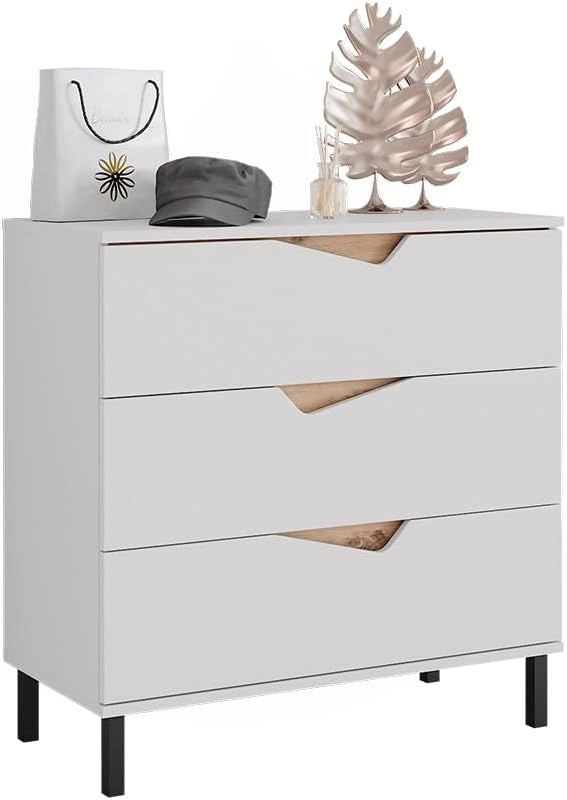 Cassettiera per camera da letto Marelle, Bianco/Artisan, 80 x 81.2 cm con 3 cassetti, adatto per riporre abbigliamento e accessori