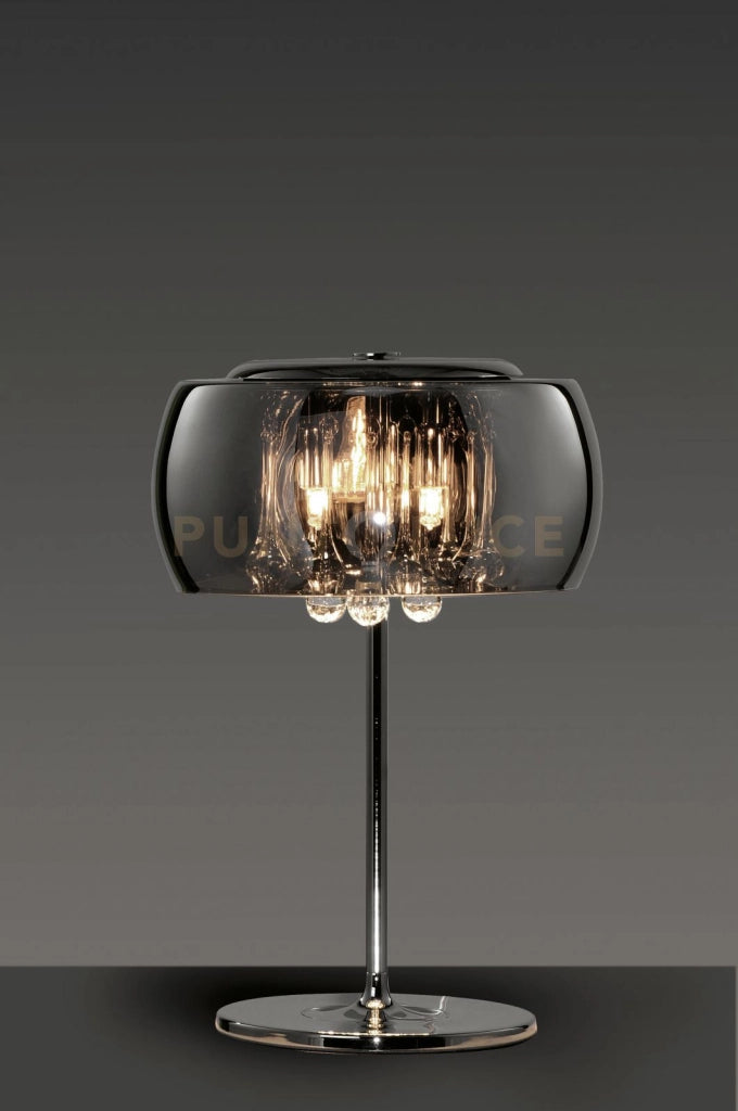 VAPORE LAMPADA DA TAVOLO VETRO CROMO CON PENDAGLI VETRO DIMMERABILE D.28CM X H.43CM 3 LUCI ATTACCO G9