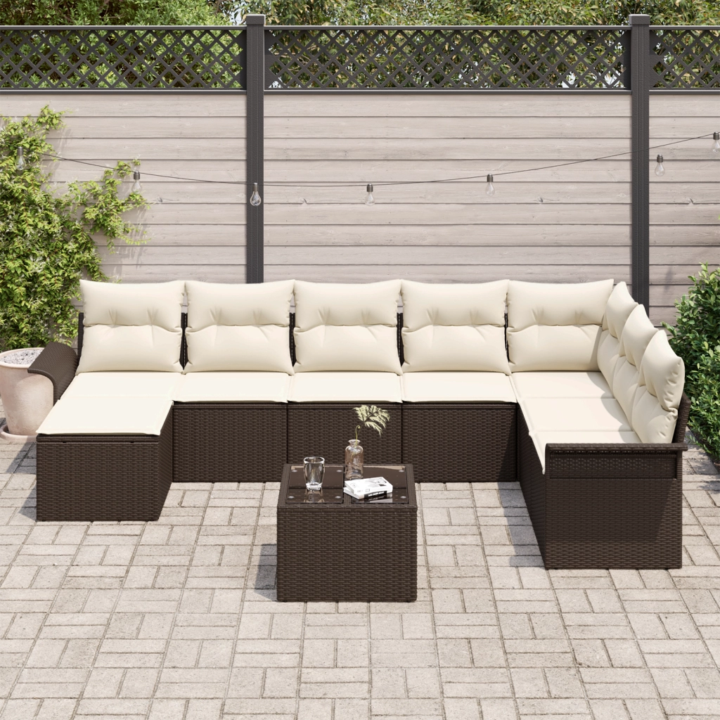Set da giardino da 8 pezzi con cuscini rattan sintetico grigio