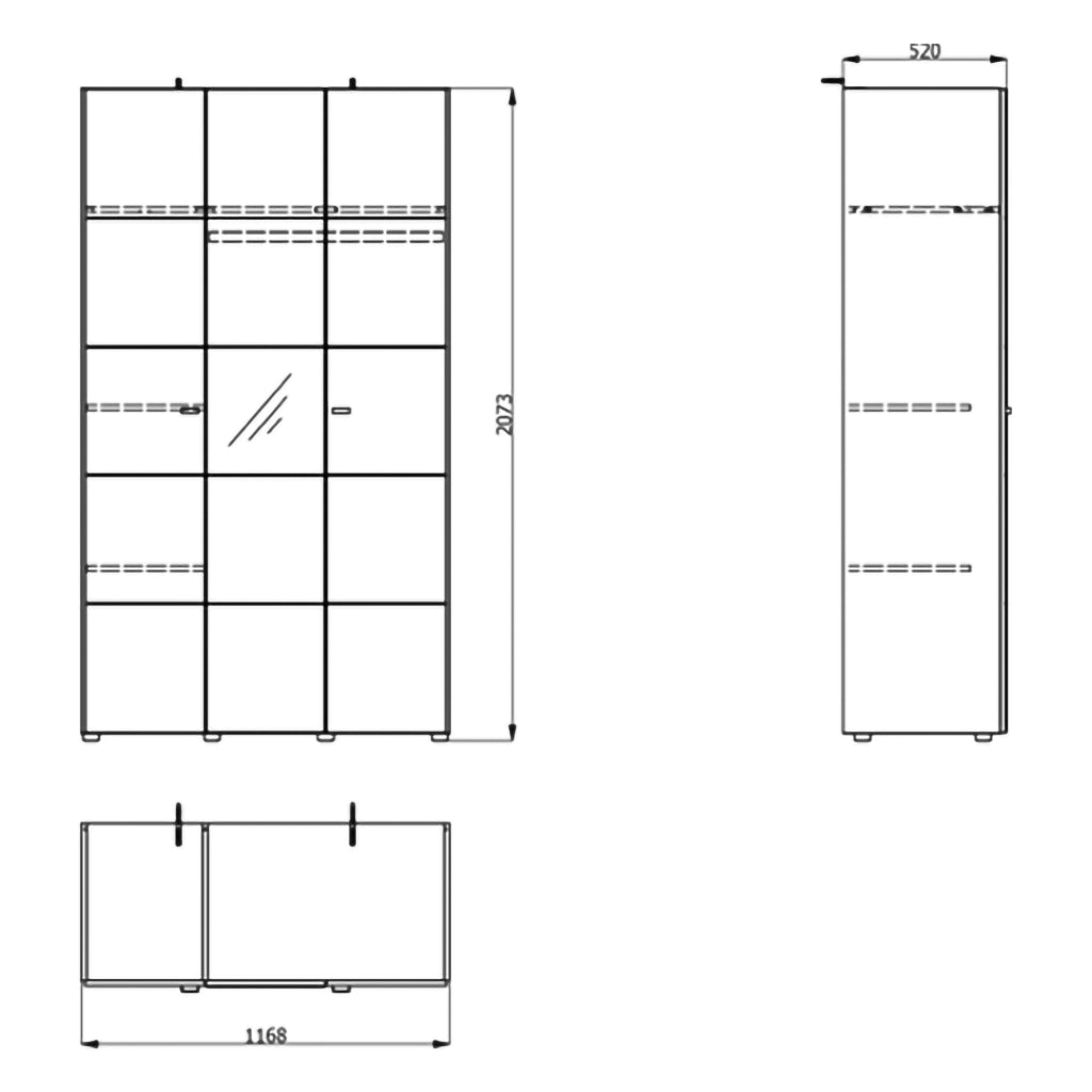 Armadio Camera da Letto Ouarza, Guardaroba 3 Ante Appendiabiti, 117x52 cm Bianco Opaco