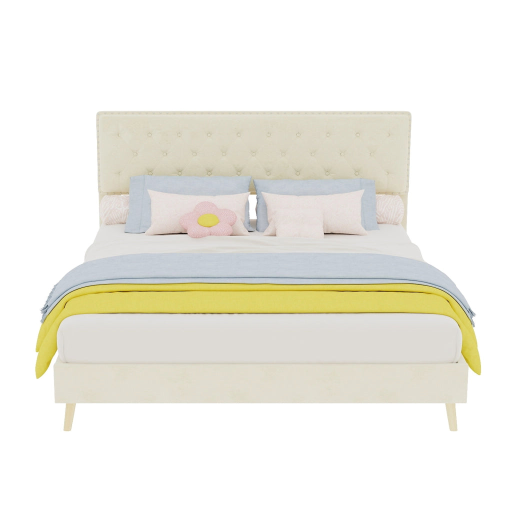 Letto imbottito moderno con testiera morbida, 160x200 cm, beige