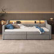 Divano letto 90x200 cm con LED, USB e 2 cassetti grigio
