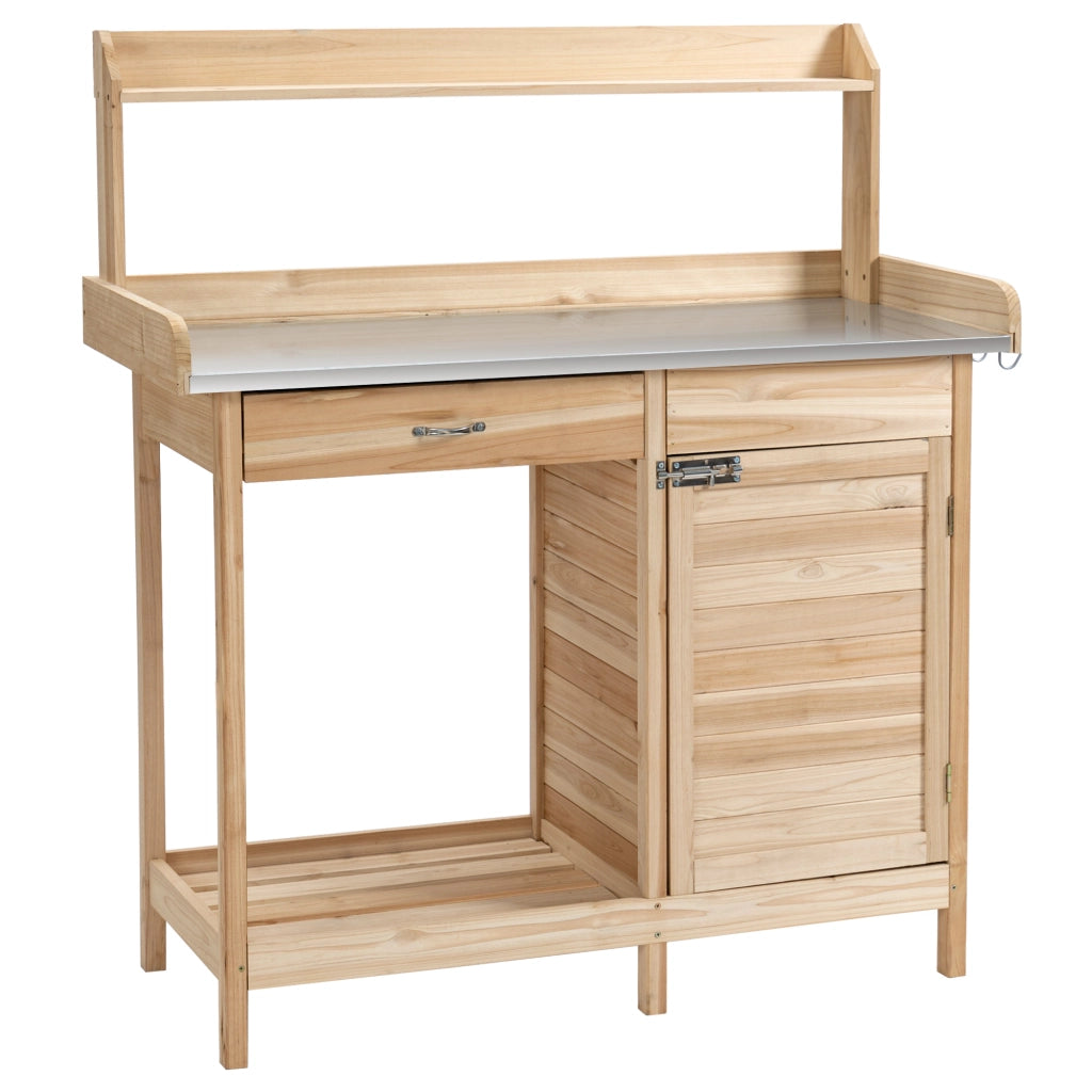 Tavolo da giardinaggio con ripiani e cassetti ¨C zephmum ¨C legno di abete