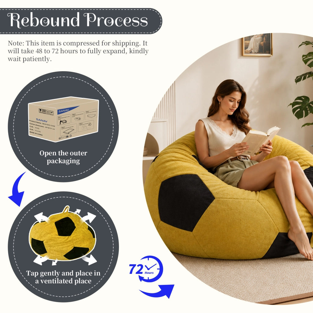 Fauteuil pouf rotondo con imbottitura in cubi di memory foam ad alto rimbalzo per relax in flanella giallo e nero