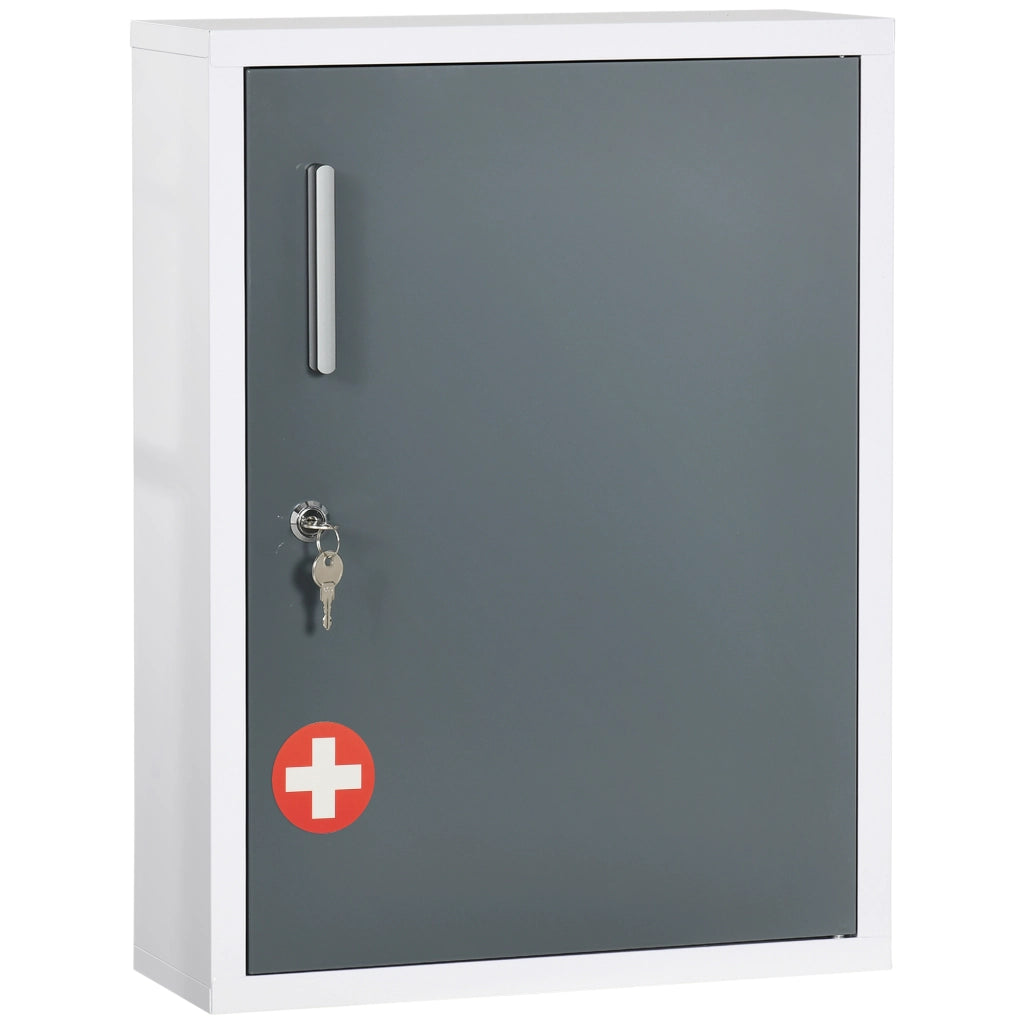 Easycomfort Armadietto Medicinali con 3 Ripiani e Blocco con Chiavi in Acciaio, 40x15x53.5cm, Bianco e Grigio