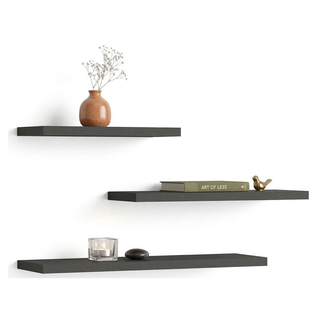 Roscigno, Mensola 3 Ripiani, 30x2x14h cm Nero Antracite