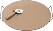 Piatto da pizza e set di taglieri - piatto in ceramica/tavola in acciaio inossidabile - 40 x 38 cm - naturale