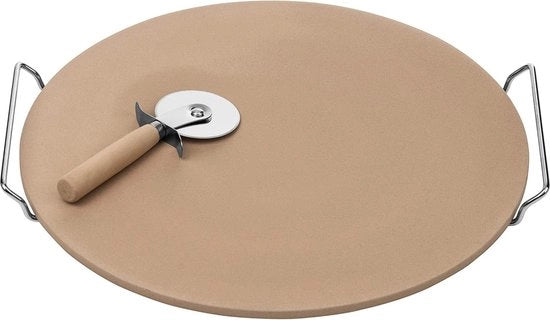 Piatto da pizza e set di taglieri - piatto in ceramica/tavola in acciaio inossidabile - 40 x 38 cm - naturale