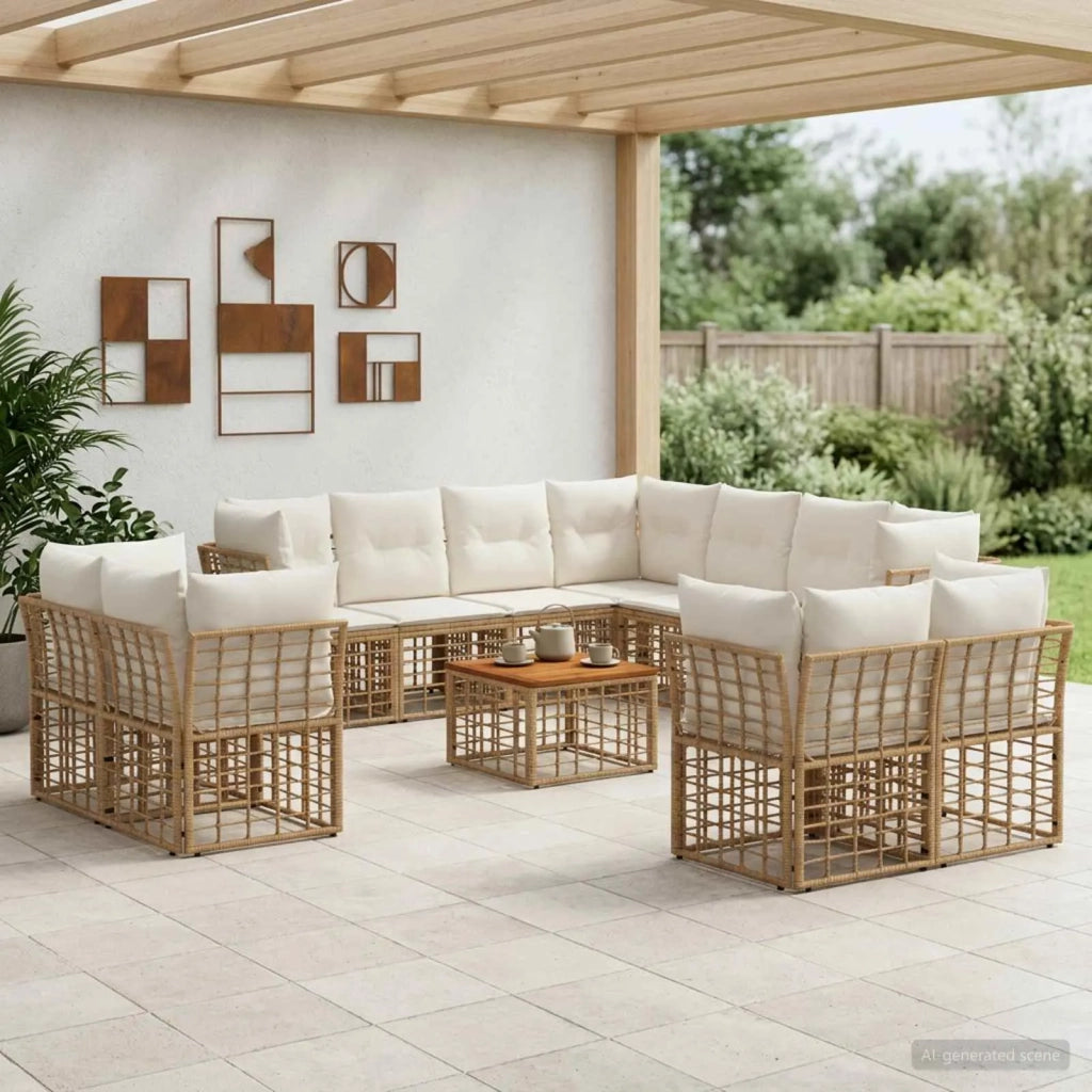 Set di divani da esterno 12 pcs Naturale e Bianco Crema 3437608