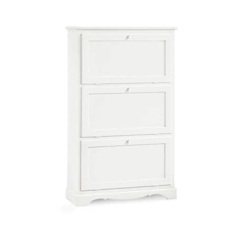Scarpiera 3 porte capacità 21 paio di scarpe arte povera in legno massello e mdf con rifinitura in bianco 79X30x130 H