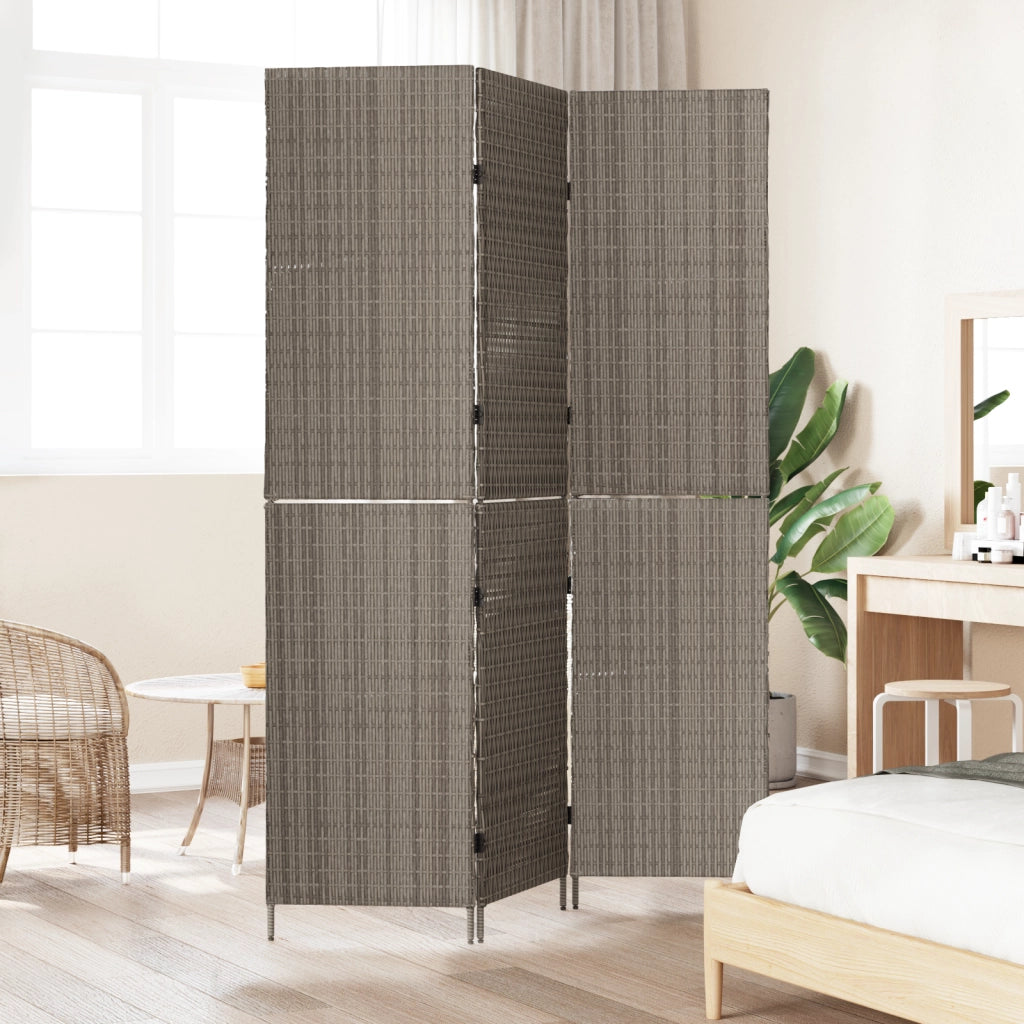 Divisore per Stanze 3 Pannelli Pieghevoli Grigio 147x180 cm Poly Rattan