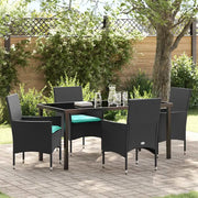 Set di tavolo e sedie con cuscino 5 pcs Nero Rattan in PE