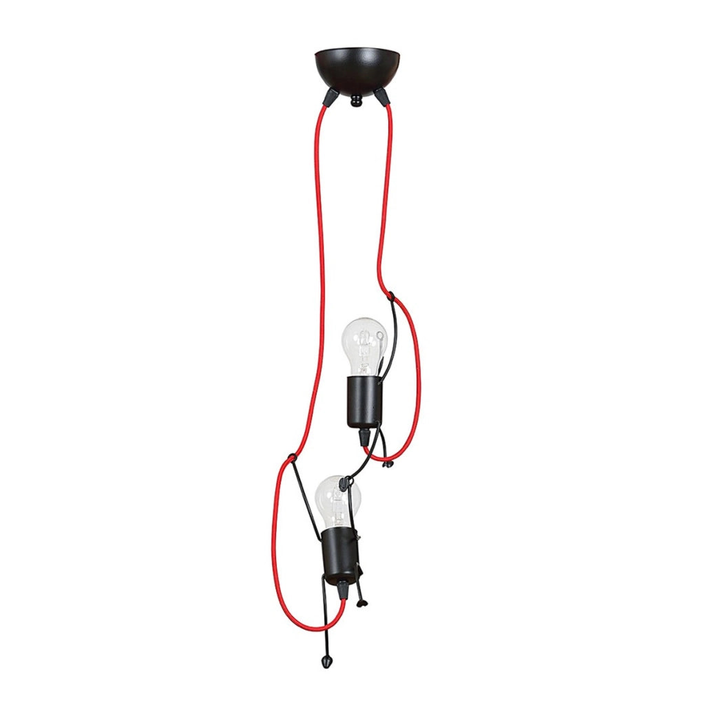 Lampada a sospensione BOBI in acciaio nero con cavo rosso