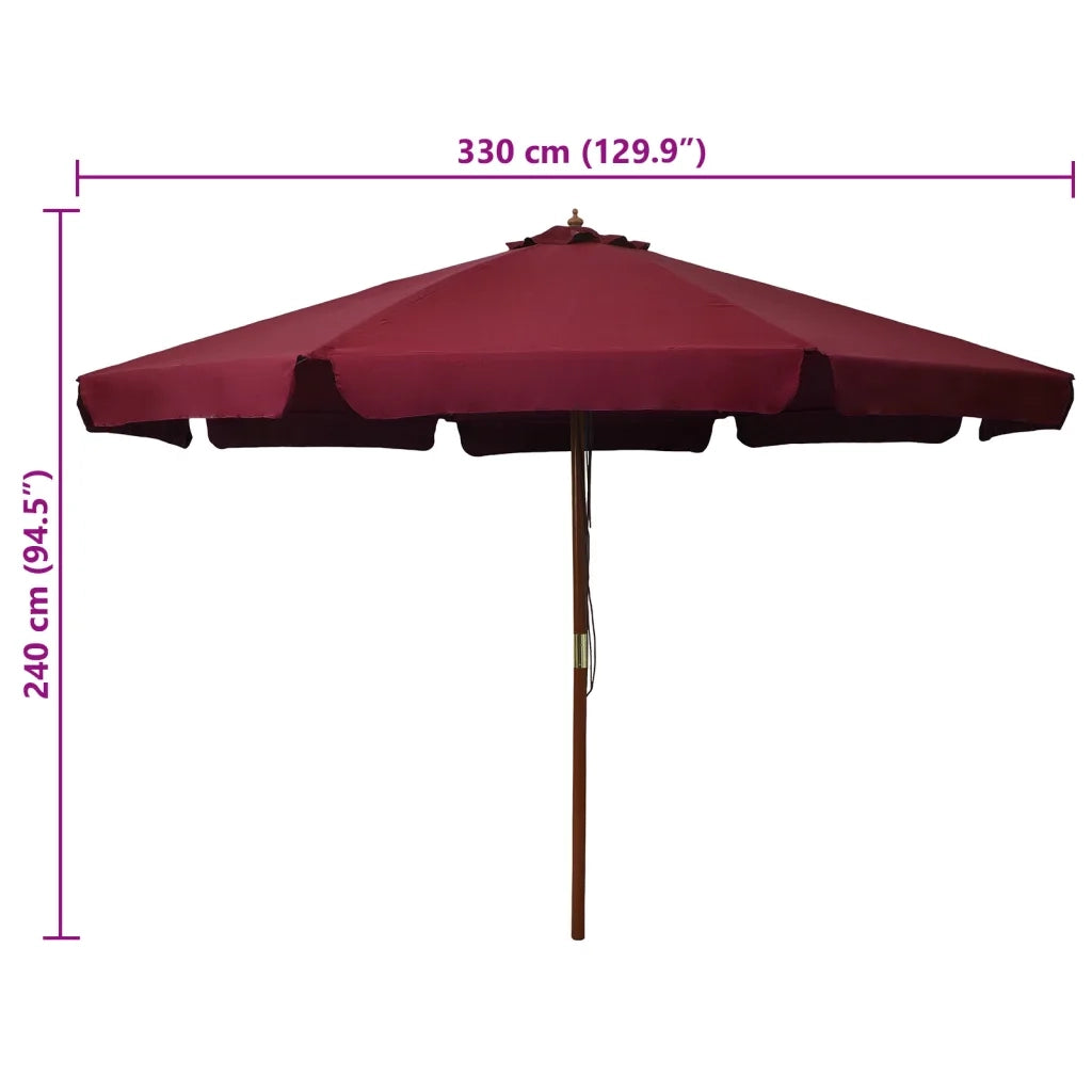 Ombrellone da Esterni con Palo in Legno 330 cm Rosso Borgogna cod mxl 55973