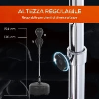 Punching Ball da Terra, Sacco da Boxe da Terra con Base Riempibile, Ventose e Guantoni, Altezza Regolabile 4 Livelli da 136-154 cm, Speed Bag per Home Gym Casa e Palestra, Nero