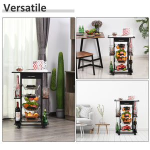 Carrello da Cucina con 4 Cestini e 4 Scomprati in Legno di Pino 57x37x83 cm  Nero