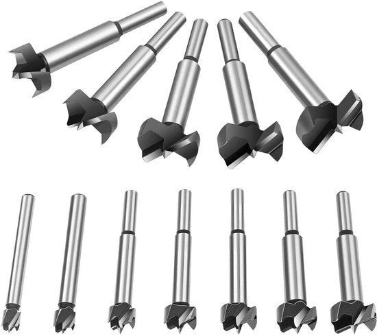 Set di Forstner per legno - 12 pezzi di punte in acciaio HSS - per lavorazione del legno - Diametri vari da 10-35mm - adatto per legno - Qualità professionale