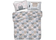 Copripiumino Sacco Piumone Pensieri Delicati Cotone Disegno Happy Cat - Singolo - Grigio