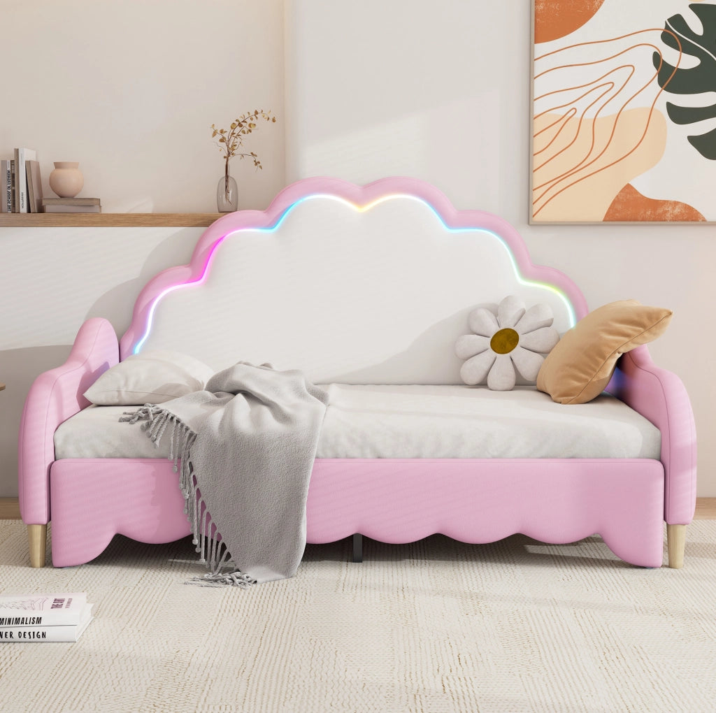 Letto divano 140x200 cm rosa in PU con LED multicolore