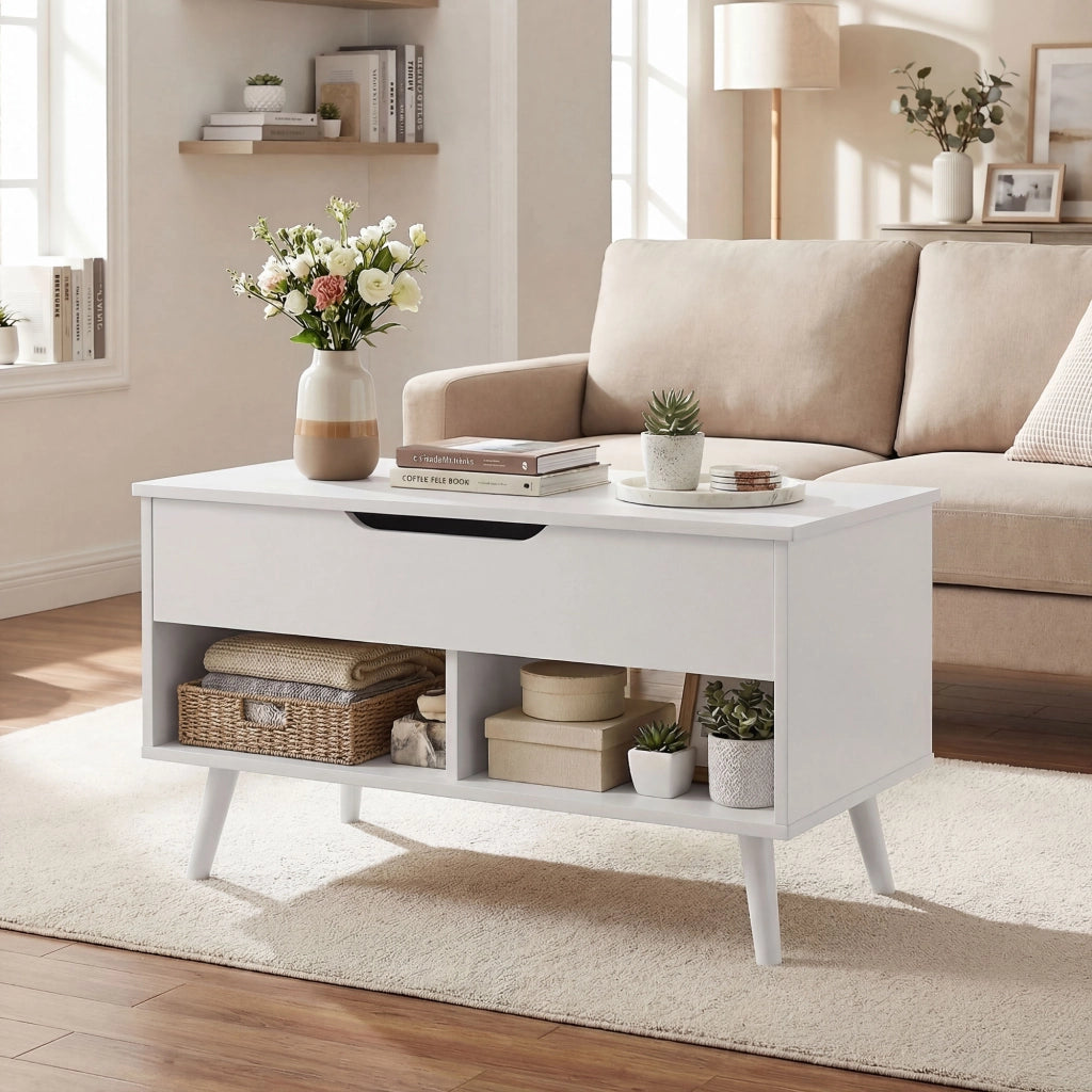 Tavolino da caff¨¨ con piano sollevabile ¨C zephmum ¨C Bianco 75x75x50 cm