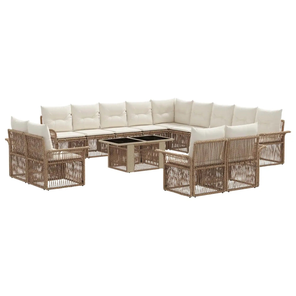 Set Divano da Giardino 14 pz Beige e Bianco Crema polyrattan 3436725