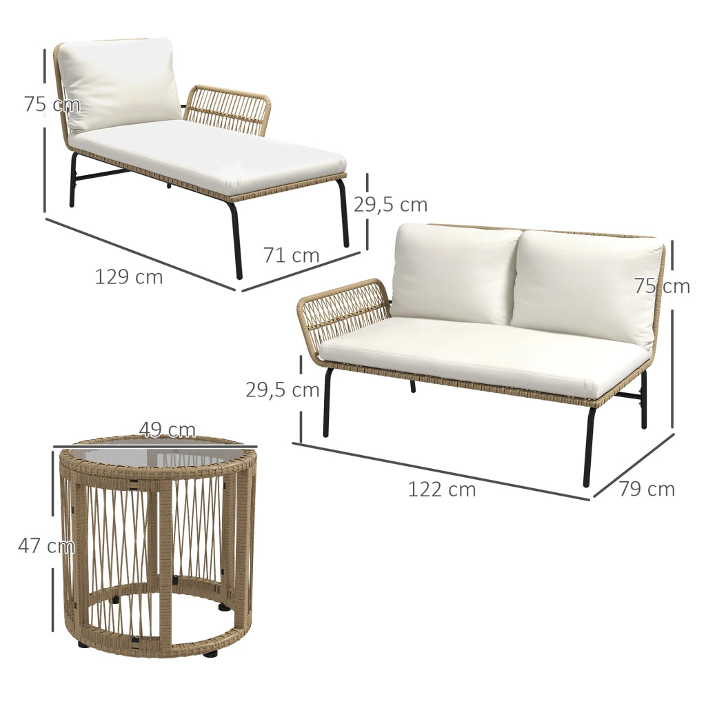 SET MOBILI DA GIARDINO 3 PEZZI Rattan Crema