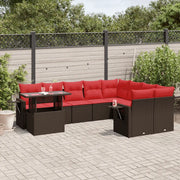 Set Divani da Giardino 10 pz con Cuscini Marrone in Polyrattan 3268144
