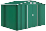 Casetta da Giardino 4.9 m² con Fondazione, 4 Prese d'Aria e 2 Porte Scorrevoli, Capanno Porta Attrezzi in Lamiera d'Acciaio, 277x195x192 cm, Verde Scuro