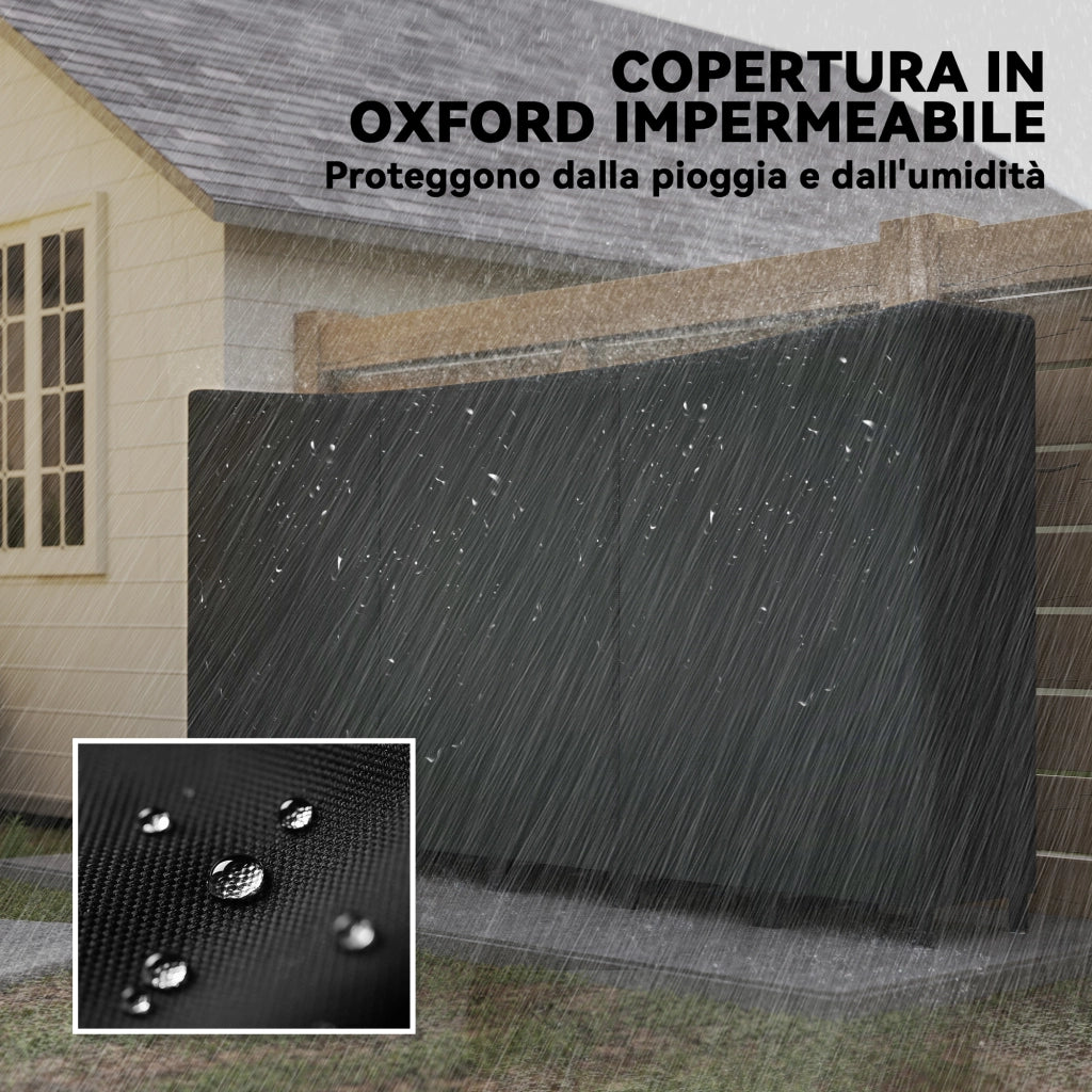 Legnaia da Esterno 235x31x116 cm con Telo Impermeabile e Struttura Regolabile in Metallo Nero