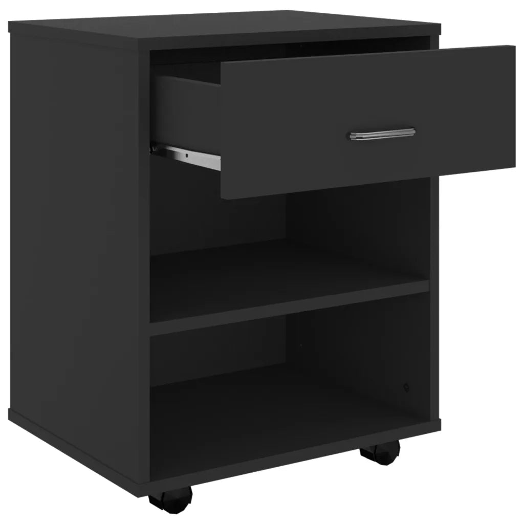 Mobiletto con Ruote Nero 46x36x59 cm in Legno Multistrato 808468