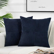 Due decorativi cuscini per divano con funzione di letto, stile rustico boho per la decorazione della camera da soggiorno, tessuto a quadri con corda a croce e patchwork, testura morbida (50x50cm) - Blu marino