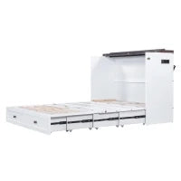 Letto a scomparsa 140x200 cm, letto a piattaforma mobile con cassetti e ripiani, trasformabile e salvaspazio, senza materasso, Bianco