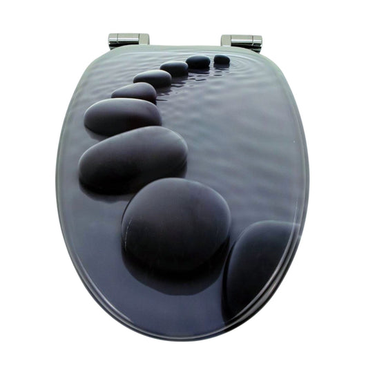 Sedile wc copri vater universale frizionato fantasia in mdf chiusura rallentata *** fantasia stones on water, confezi...