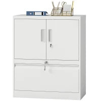 Armadio da ufficio con serratura, in acciaio con 2 porte e ripiani regolabili, Bianco