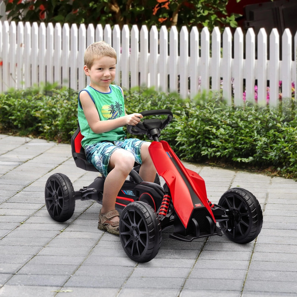 EasyComfort Go Kart a Pedali per Bambini 3-8 Anni con Sedile Regolabile e Ruote in EVA, 100x58x58.5 cm, Rosso Nero