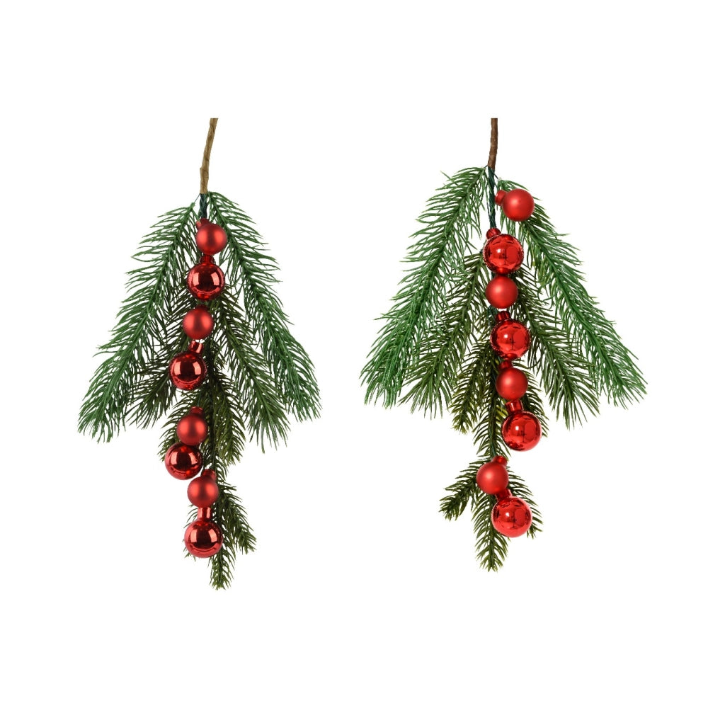 Dec Rametto verde c/8 palline rosse H4,5cm