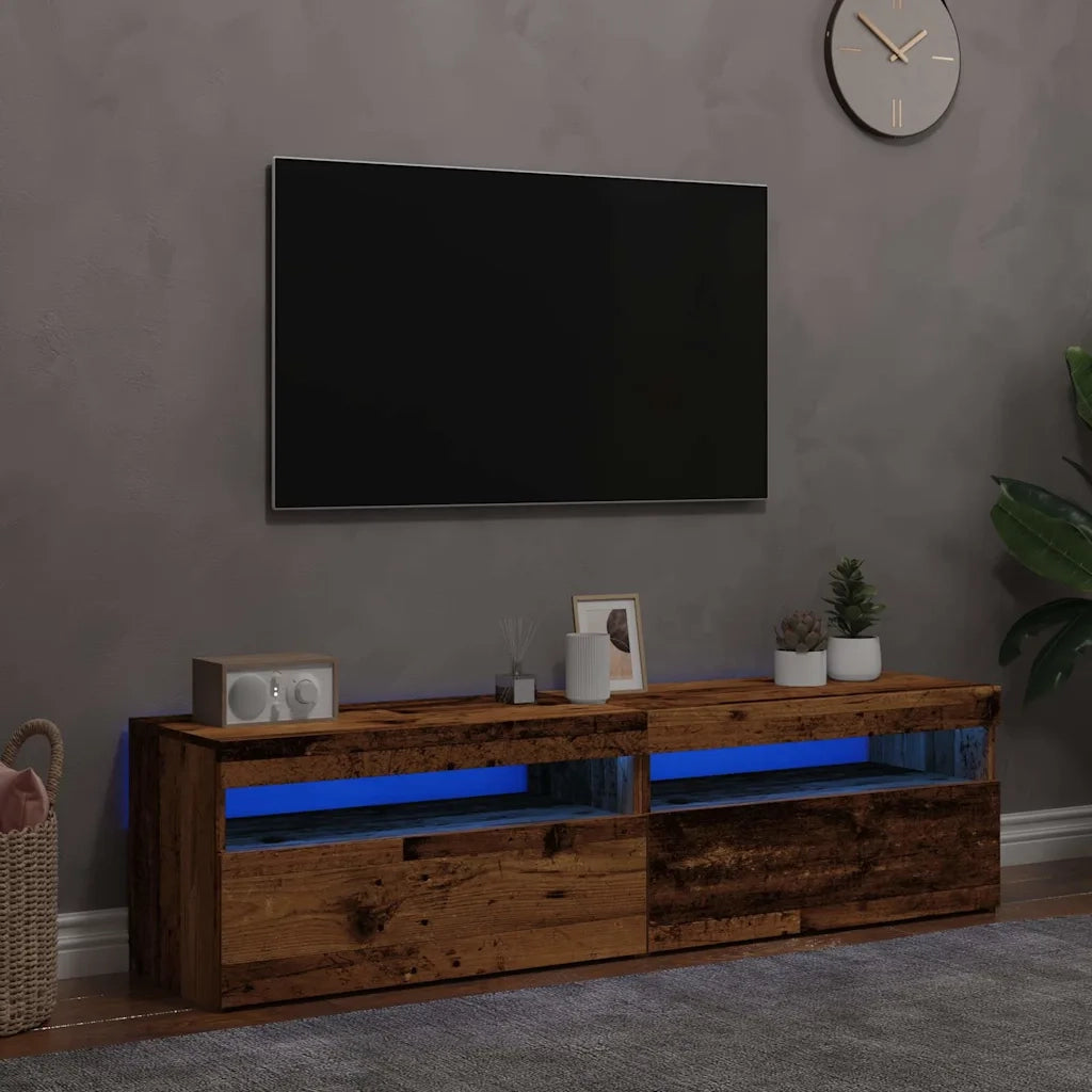 Mobili Porta TV con LED 2 pz | Armadietto TV | Mobile Porta TV Legno Antico in Legno Multistrato