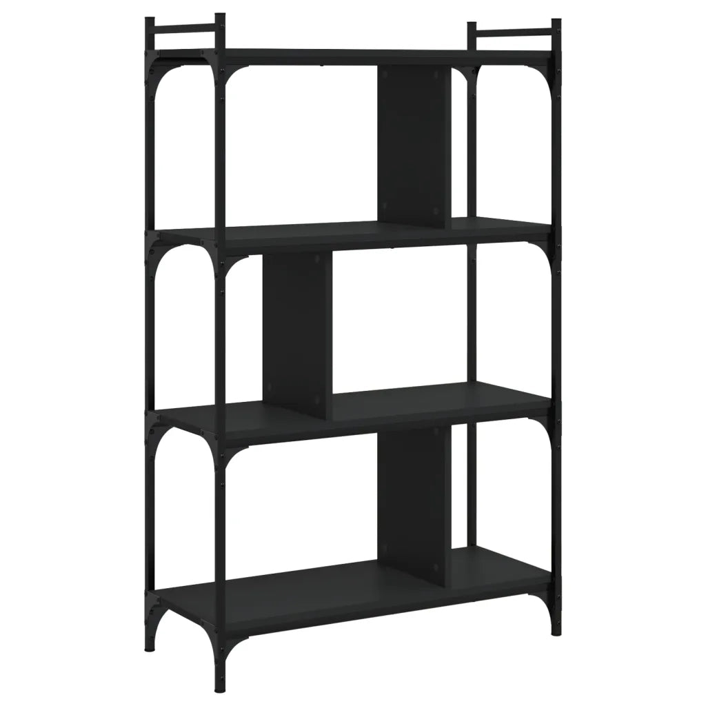 Libreria-Scaffale per Libri-Mobile di Stoccaggio Nera 4 Ripiani 76x32x123 cm Legno Multistrato