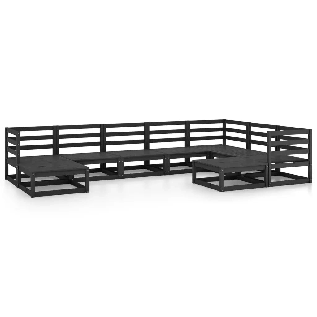 Set Divani da Giardino 9 pz Nero in Legno Massello di Pino 3075758