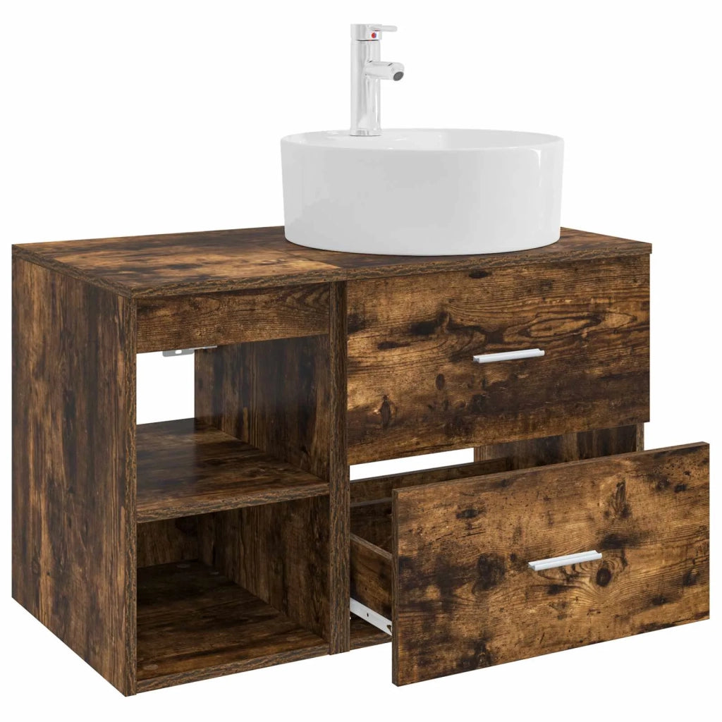 Set di mobili per il bagno 2 pz Rovere Fumo 3403908