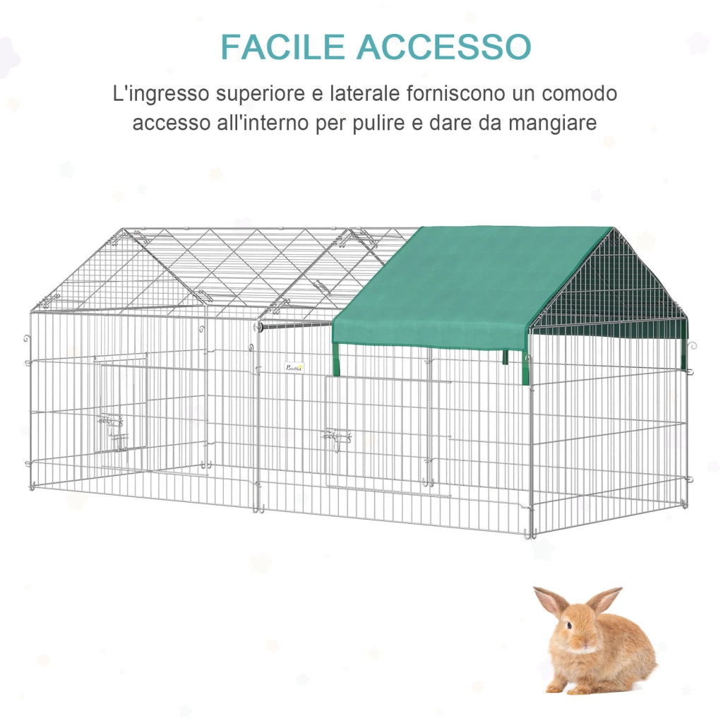 EasyComfort Recinto per Animali con Telo di Copertura in Acciaio con Porte, 220x103x103cm