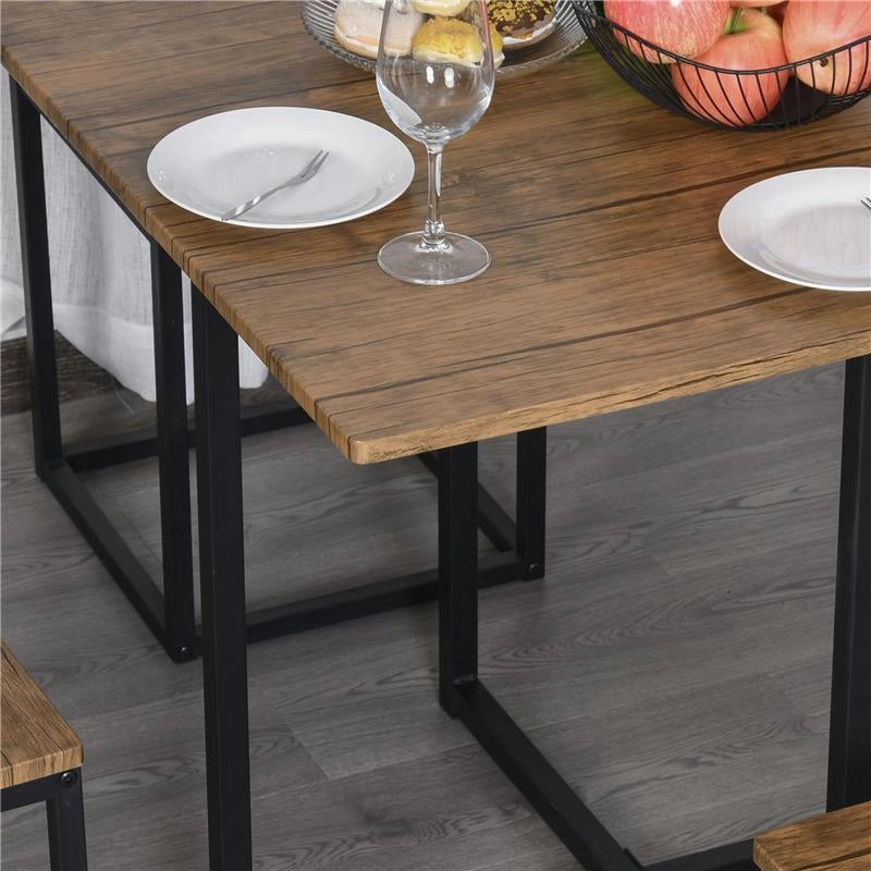 SET 5 PEZZI TAVOLO BAR CON SGABELLI IN STILE INDUSTRIALE PER CUCINA, CASA O RISTORANTE, NERO E COLOR LEGNO