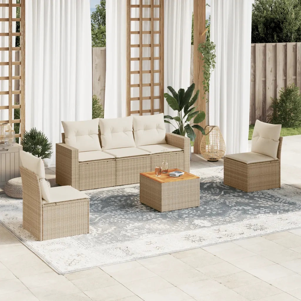 Set Divano da Giardino 6 pz con Cuscini Beige in Polyrattancod mxl 87649