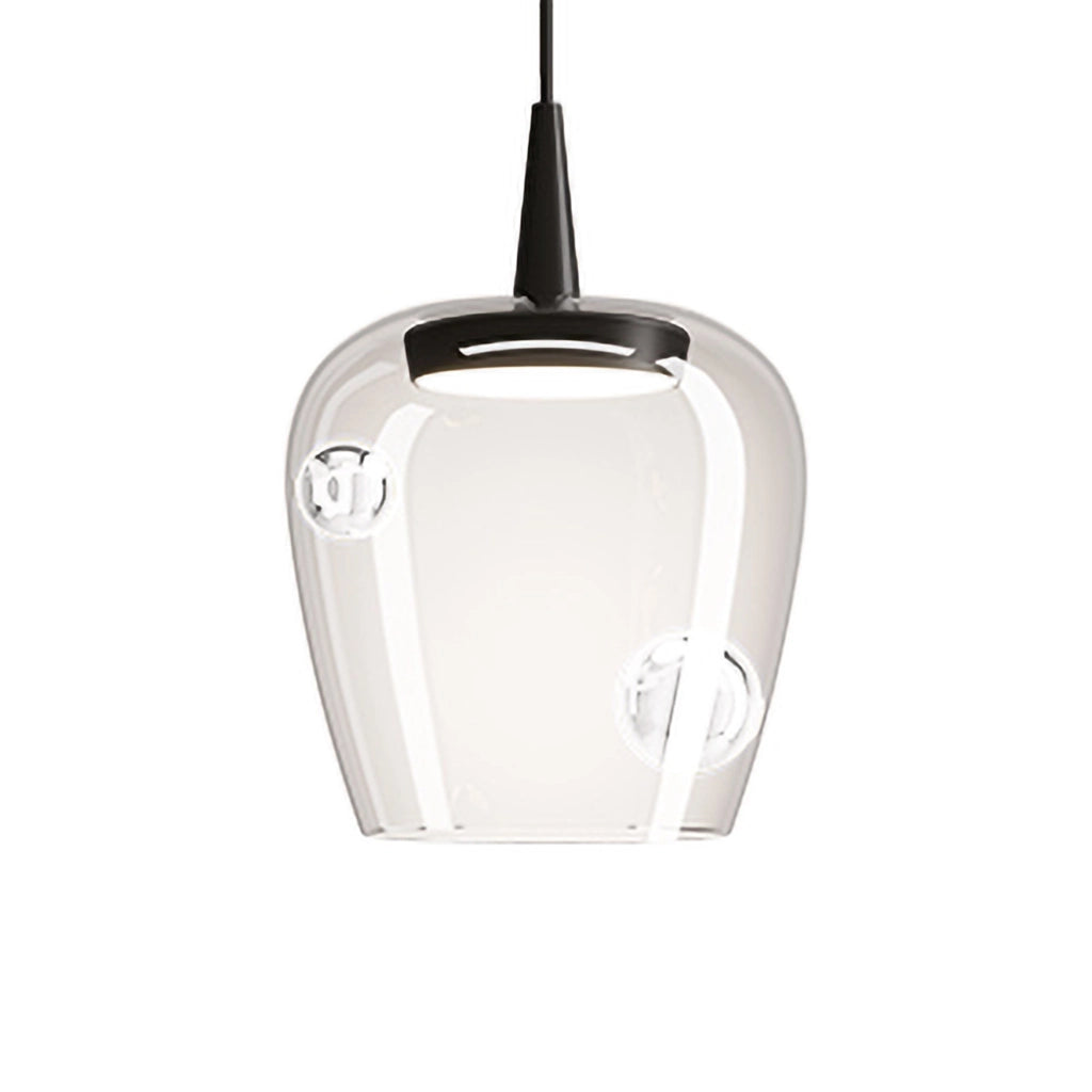 Zafferano Lampada a sospensione Bilia 230V LED 8W in vetro borosilicato soffiato a bocca, design a campana colore Nero e Trasparente, diametro 18 cm