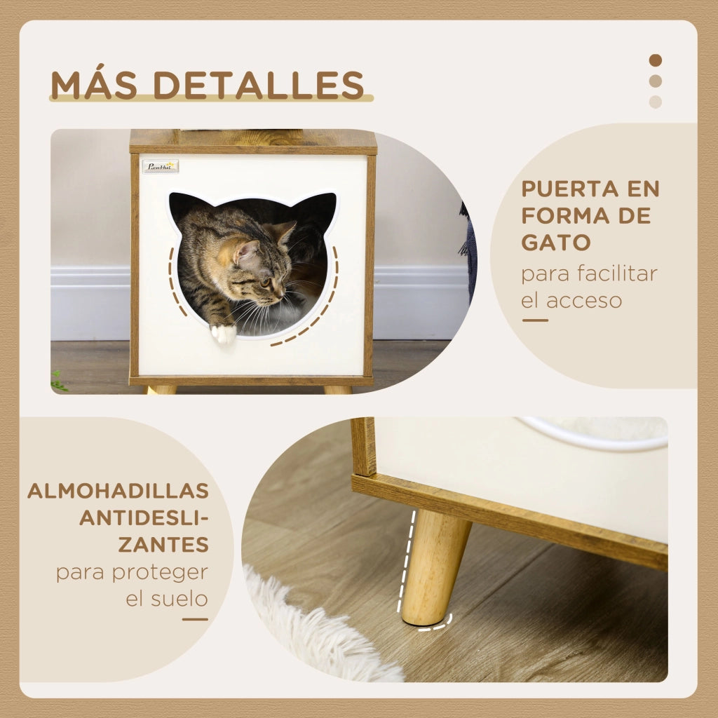 Libreria per Gatti in Legno con Cuscino Lavabile ¨C Zephmum ¨C 34x34x44,5 cm Marrone