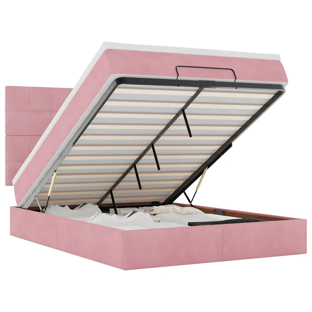 Struttura Letto Pouf con Materassi Rosa 140x200 cm in Velluto 3314329